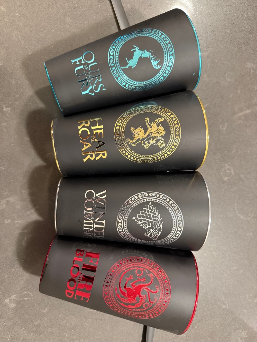 Game of Thrones - Black Matte Crest Glass Set – Red, Silver, Gold, Teal